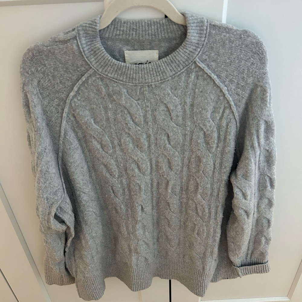 Aerie Light Gray Cable Knit Sweater